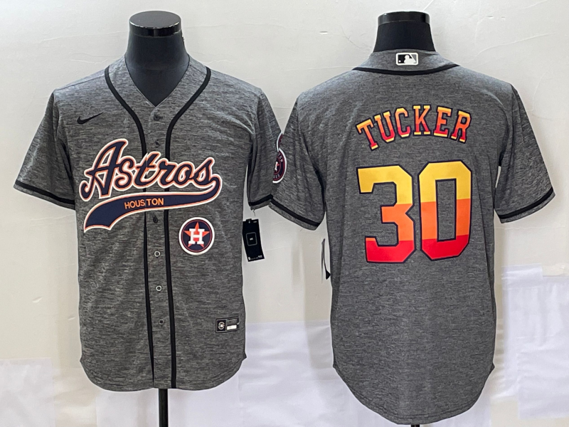 Men's Houston Astros #30 Kyle Tucker Gray With Patch Cool Base Stitched Baseball Jersey Men's Houston Astros #30 Kyle Tucker Gray With Patch Cool Base Stitched Baseball Jersey